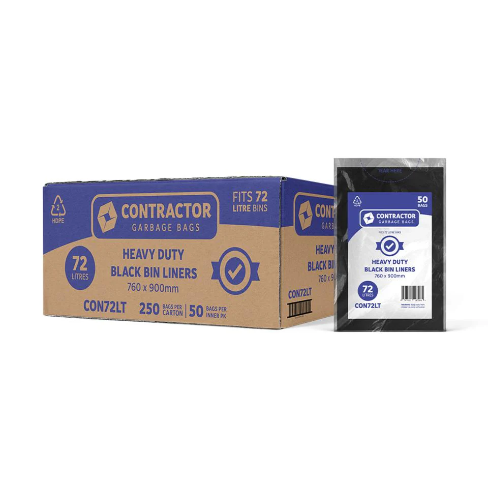 Austar Contractor Bin Liners Heavy Duty 72 Litre Black Packet 50 Carton 250